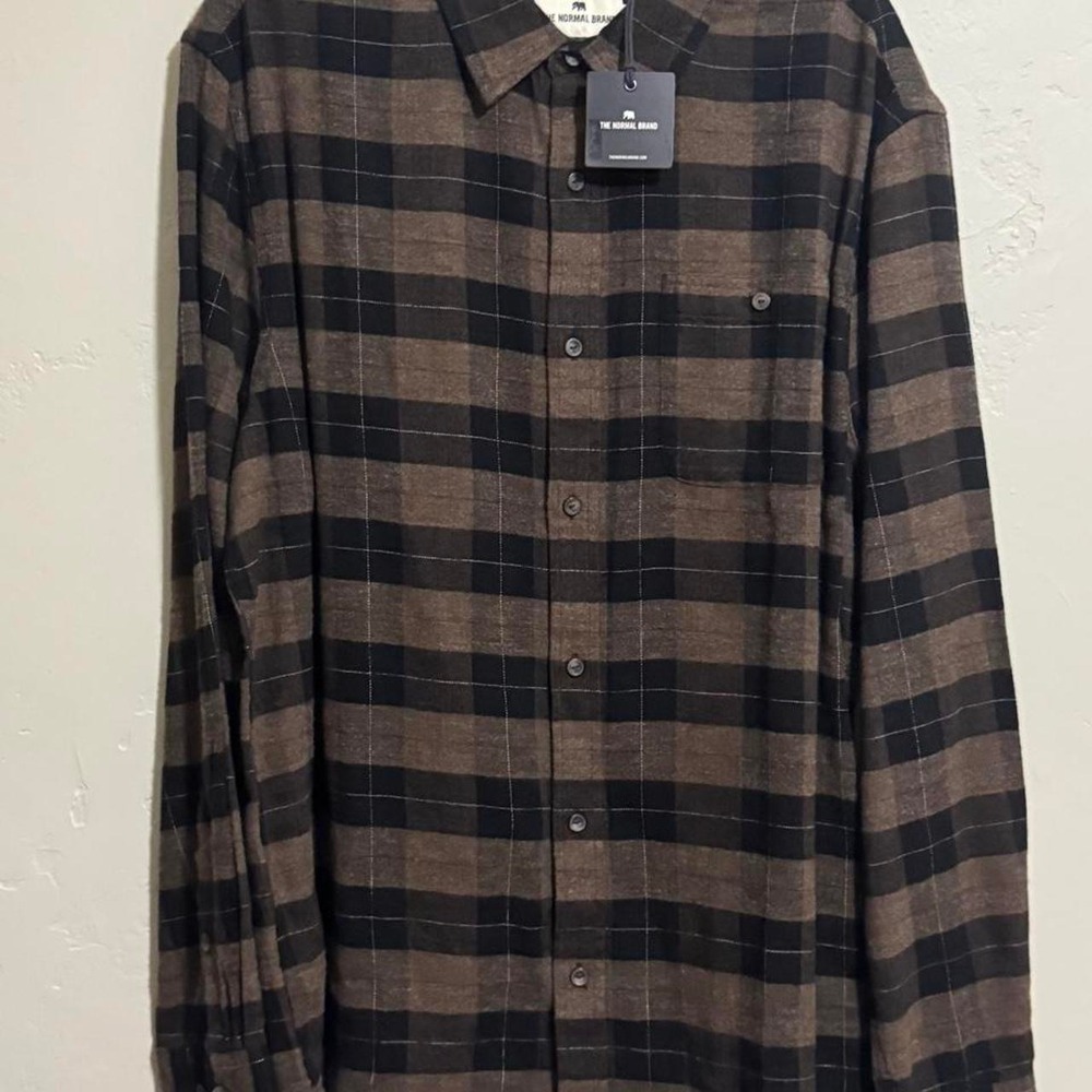 The Normal Brand Mens XL Brown Black Plaid Cotton Flannel Shirt NWT